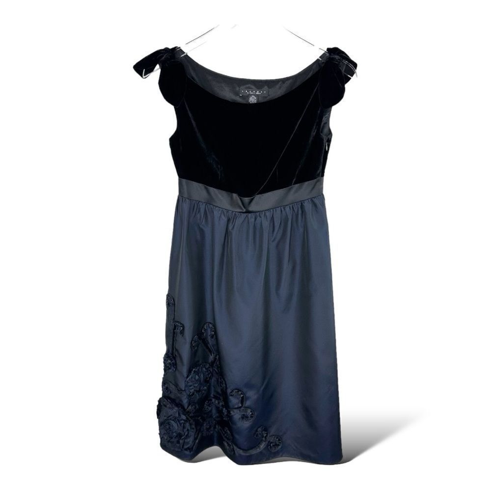 Laundry Shelli Segal Silk Black Velvet and Blue Satin Soutache Trim Skirt Formal